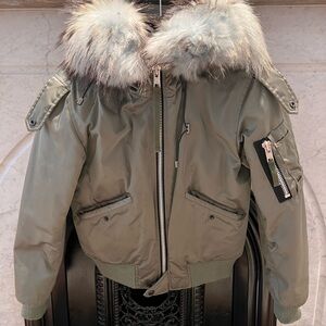 SAM. Olive Green Puffer Jacket with Fur Trim